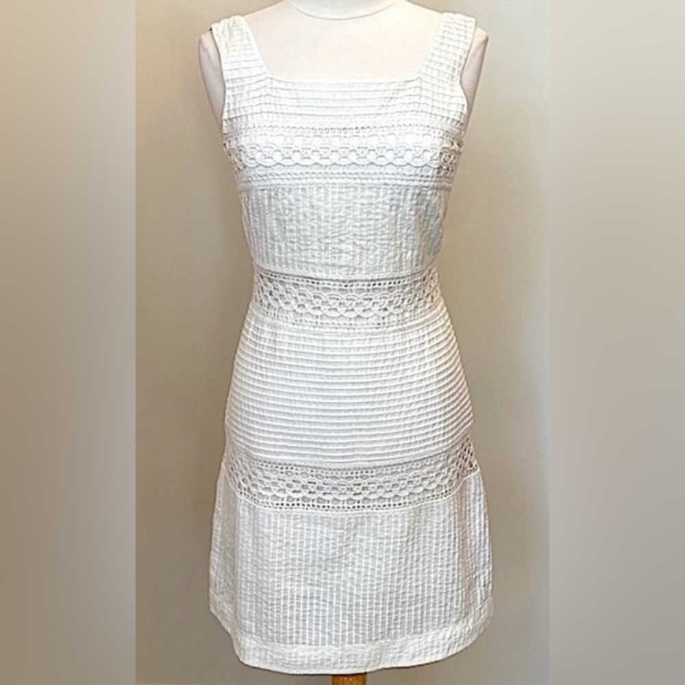 BCBGMAXAZRIA Cream 6 Quiet Luxury Clean Girl Cottagecore Romantic Crochet Dress